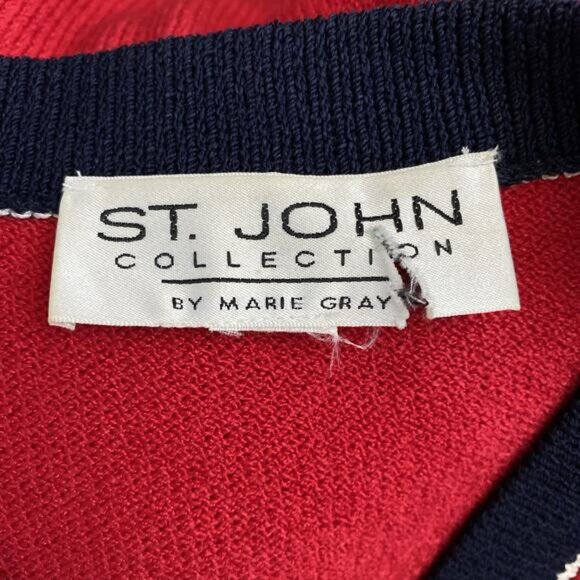 St John Santana Knit Jacket Cardigan Blazer Sweater Long Sleeve Button Red M - Picture 6 of 6